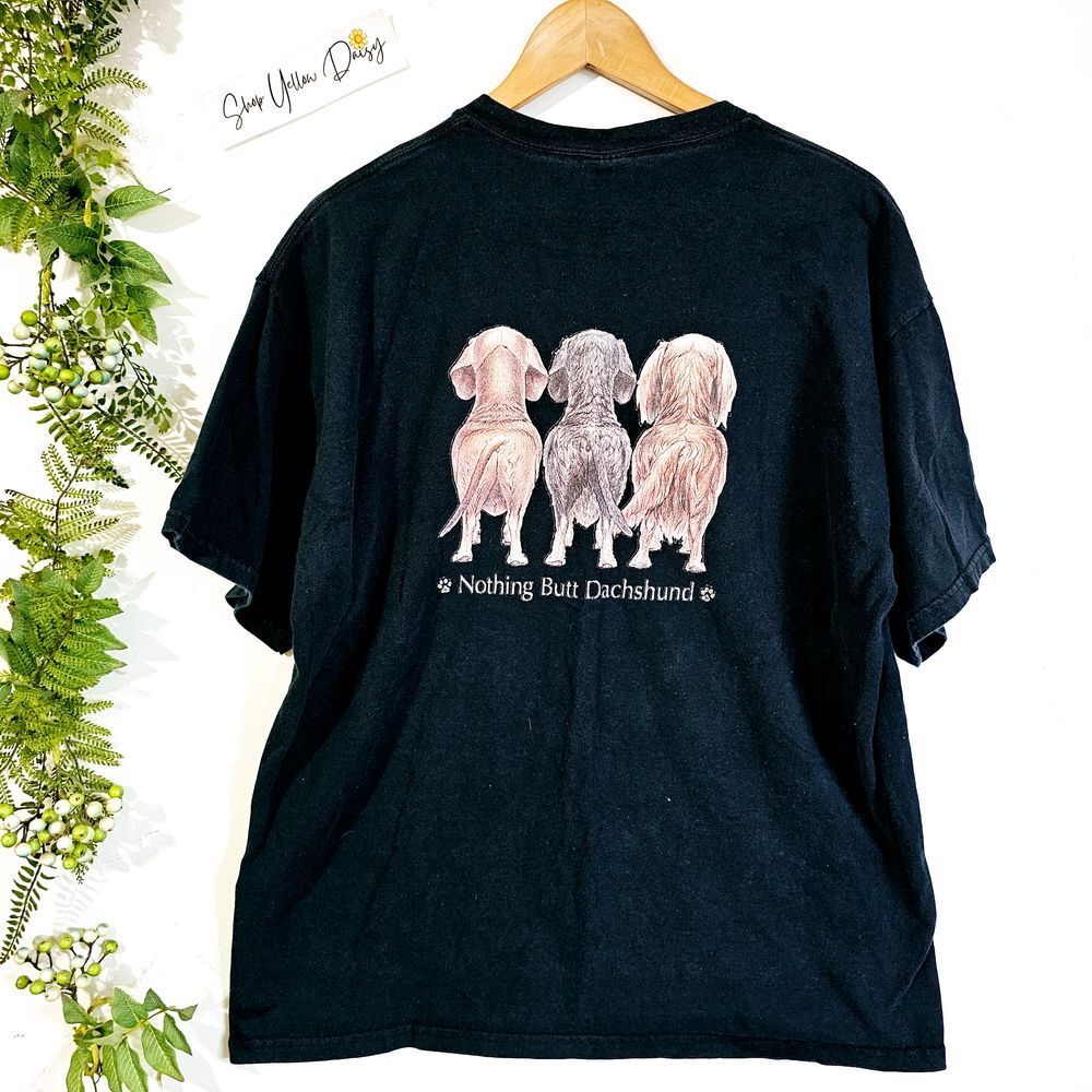 Vintage Gildan Nothing Butt Dachshund Graphic T-Shirt Black XL Funny Dog Lover